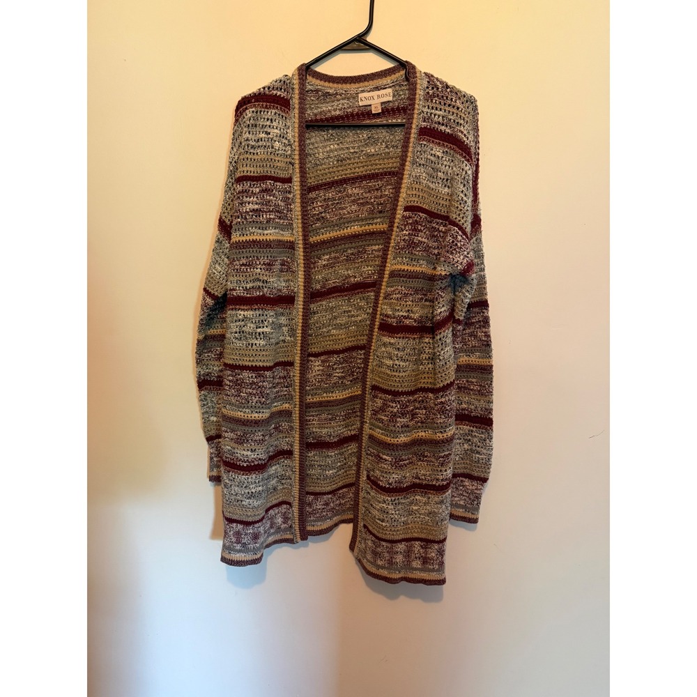 Knox Rose women's  XL Open Front Cardigan sweater Multi Color Striped Longline